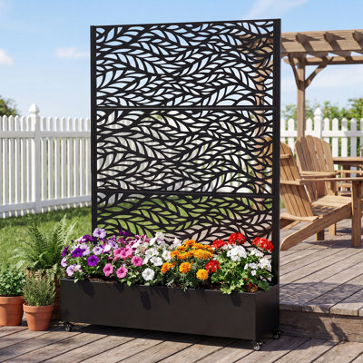 Metal Raised Garden Bed With Wheels And Trellis,73"x47"x16" Planter Box For Climbing Plants, Vegetables & Vines, Features Privacy Screen And Drainage Holes