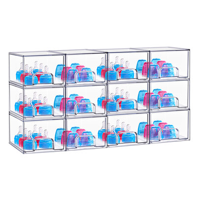 Tiroirs de rangement empilables en acrylique Sorbus, paquet de 12, bacs de rangement en plastique transparent de 7,5 po x 6 po pour biberons, maquillage, salle de bain, meuble-lavabo et comptoir de cuisine, conception de tiroir coulissant pour armoires et garde-manger, paquet de 12, petit