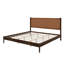 Lit plateforme en bois d'acacia, format king, avec tête de lit en cuir végétalien tissé à la main, style moderne du milieu du siècle, brun foncé-134771134