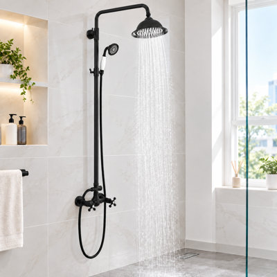 Ensemble de douche à effet pluie en laiton noir mat 99910-TC-Noir