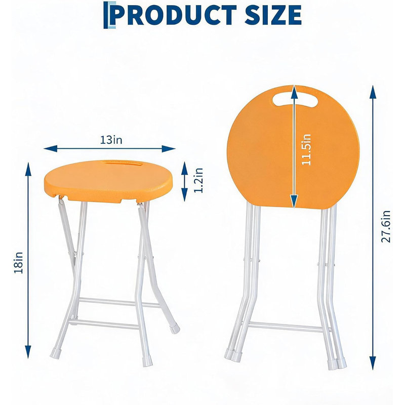 Tabouret pliant, tabouret de bar pliable de 18 pouces sans dossier, Orange