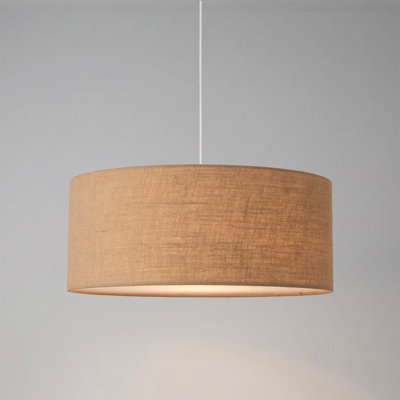 Stretch Pendant, Burlap Shade, Satin Nickel