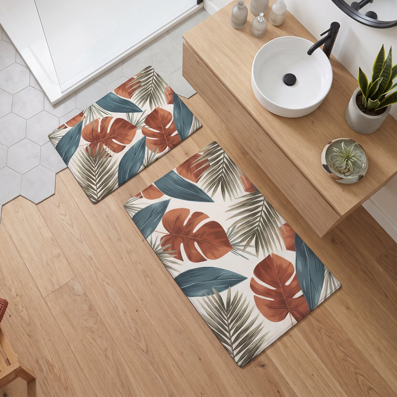 Brisa Tropical Weave Multicolor Bathmat Set (2 Pieces)