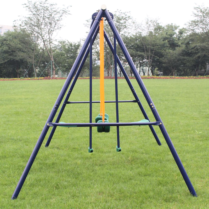 Balançoire extérieure en métal pour enfants avec planeur, structure en acier robuste, montage facile, sièges confortables en forme de U, métal imperméable et antirouille, style banc, 4 balançoires, bleu, poids du planeur : 23,5 kg (emballage inclus).