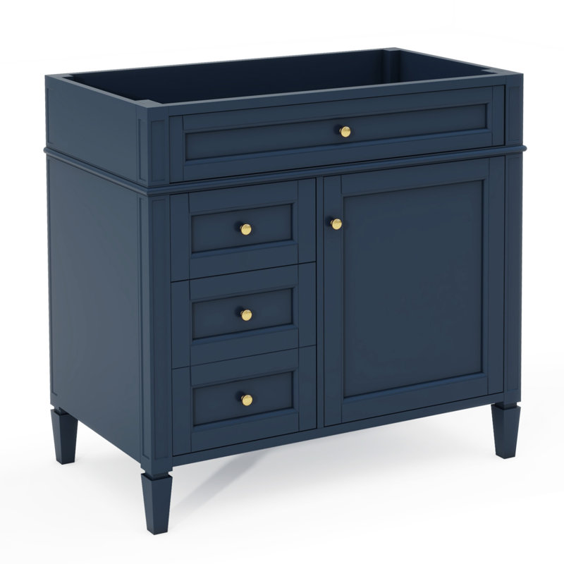 Meuble-lavabo de salle de bain sans lavabo supérieur, armoire de rangement de salle de bain moderne avec 2 tiroirs et un tiroir rabattable, structure en bois massif