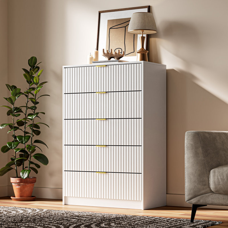 5 - Drawer Dresser, 47.2" H, White