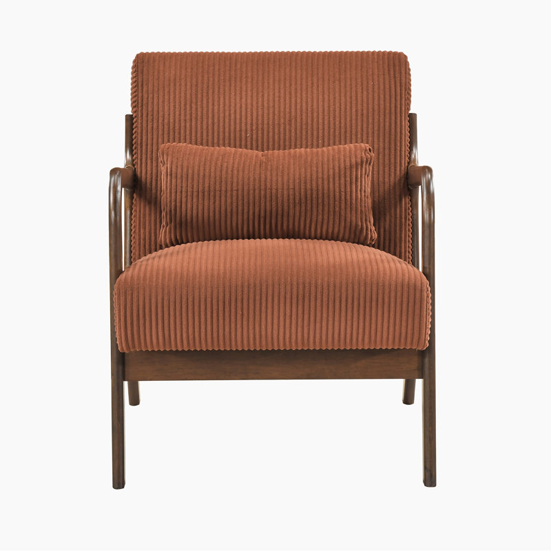 Chaise d'appoint moderne avec coussin en velours côtelé de meubles de maison 1 pièce avec structure en bois d'hévéa, Orange