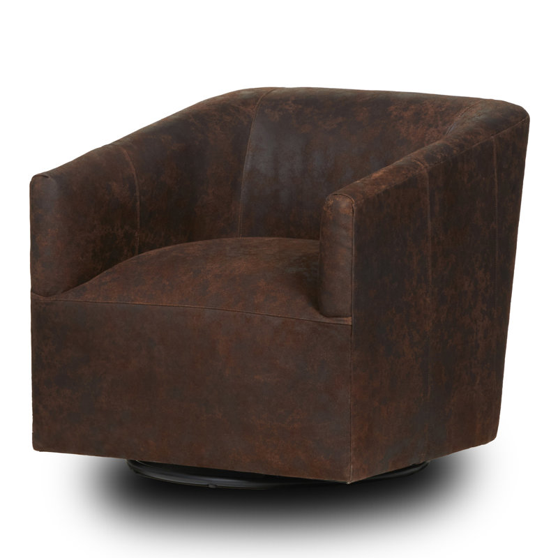 Fauteuil d'appoint pivotant en cuir Bergholt, Cuir véritable brun