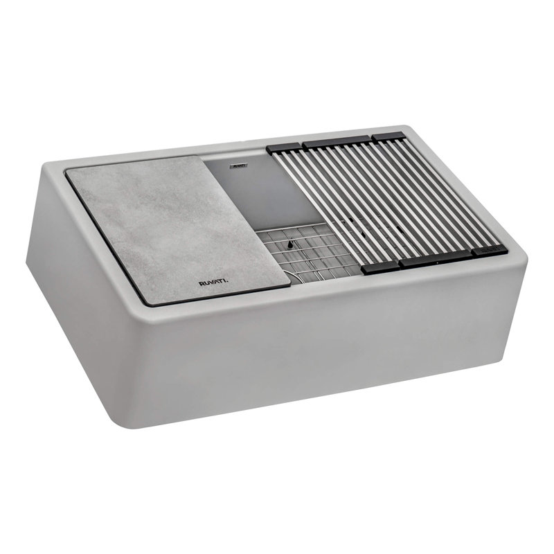 33" L x 21" W Farmhouse Kitchen Sink, Silver Gray