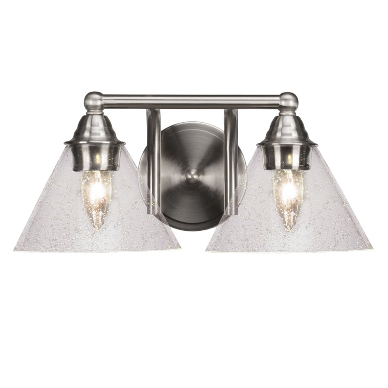 Barre d'éclairage de salle de bain 2 lumières Michell, Nickel brossé, Mousseline blanche