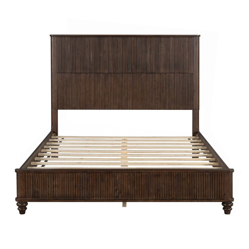 Solid Wood Bed Frame,Platform Bed Frame With Headboard,Tall Headboard Natural Wood Bed,No Box Spring Needed, Walnut, Queen