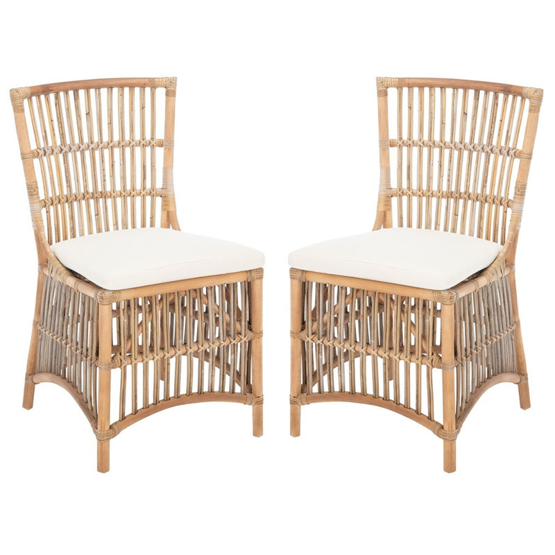 Fauteuil d'appoint en rotin Millender avec coussin, Gris blanc délavé