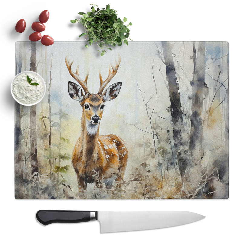 Deer Watercolour  Glass Chopping Board