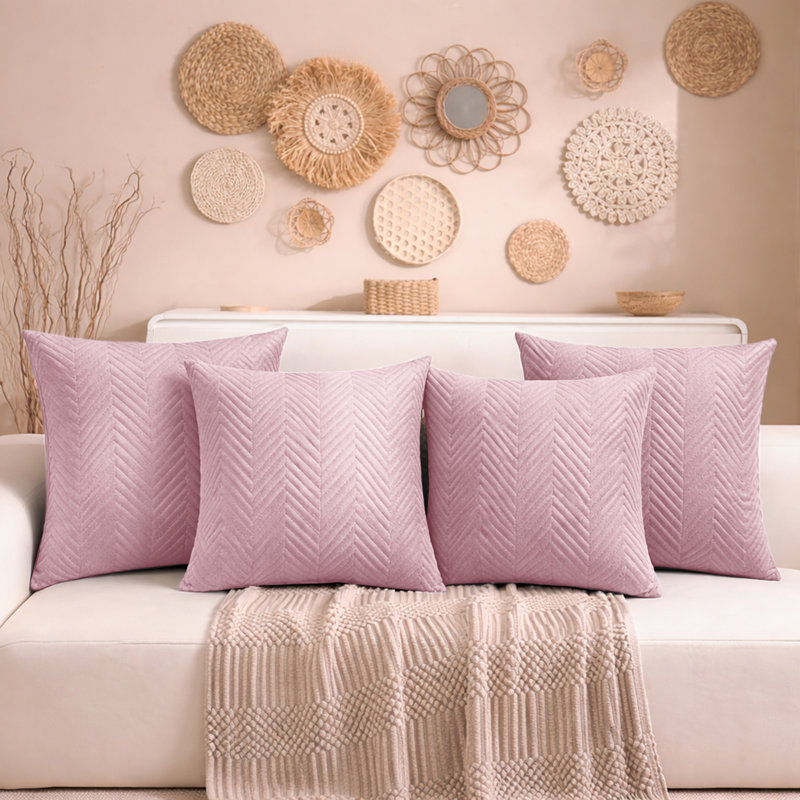 Aspire Homeware Embossed Square Velvet Cushion Cover, Pink, Pack of 4