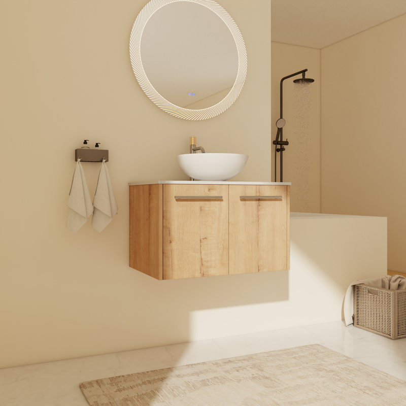 Ensemble de meuble-lavabo mural simple 29,53 po avec plateau en céramique Sosna