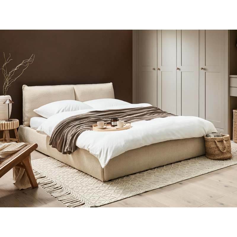 VINAY Upholstered Bed, Beige, European Kingsize (160 x 200 cm)