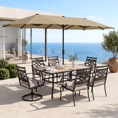Ensemble de salle à manger rectangulaire pour 6 personnes 60 "avec coussins et parasol Leonard