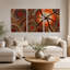 Ensemble de 3 toiles abstraites rouges et orange à motif de cercles-255549355