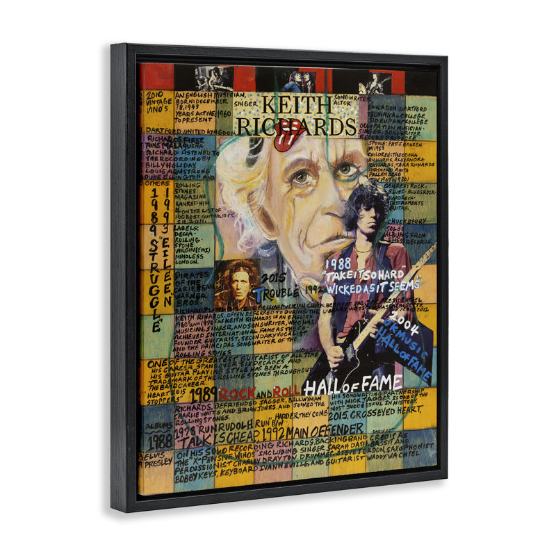«Keith Richards Collage Floater», art mural encadré par Sabin, H 21 po x l 17 po, Cadre flottant gris lustré