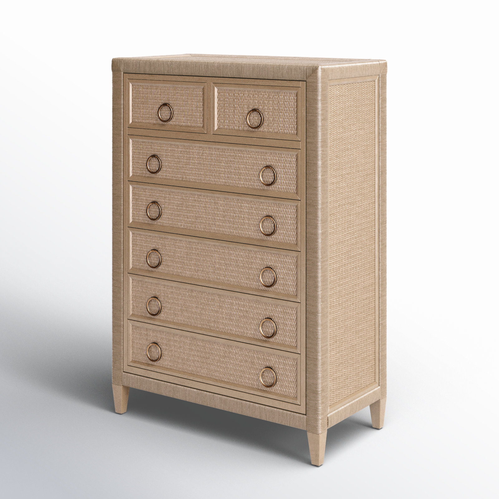 Warwick 38" Wicker Dresser, Bisque, Satin Brass