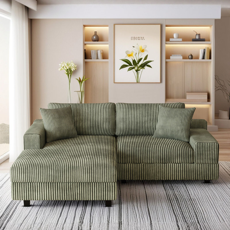 Latitude Run® Corduroy L Shaped Modular Couch Reversible Chaise ...