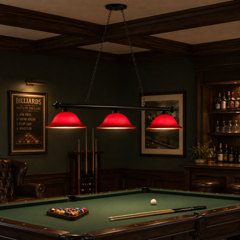 Bowdon 3-Light Pool Table Linear Pendant By RAM Game Room, Burgundy