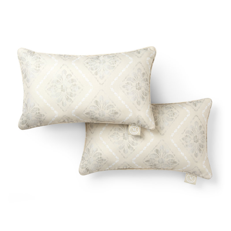 MARTHA STEWART Becca Stripe Boho Geo Indoor Outdoor Decorative Pillow 2-Pack Set, UV Fade Resistant, Water Repellent, Printed Floral Design, Natural, 11"x18"