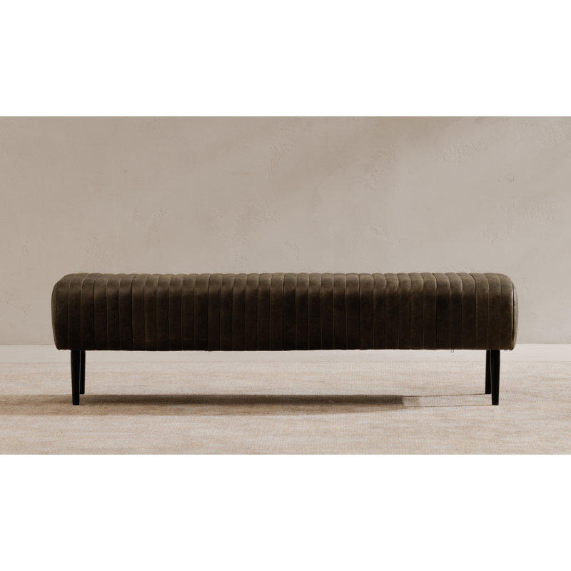 Endora Leather Bench, Olive Green, Black