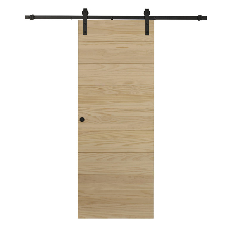 Porte de grange affleurante en bois brut avec trousse de quincaillerie d'installation, 40 po x 84 po