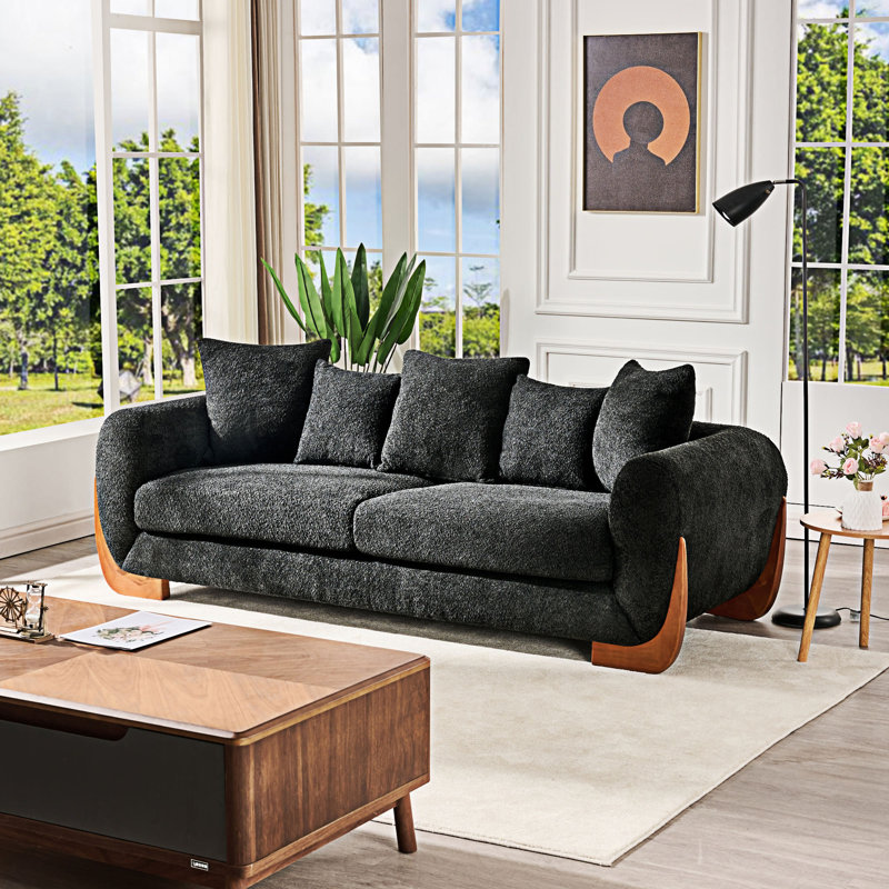 Upholstered Sofa With Pillow, Black