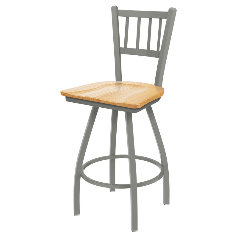 Nicolaie Swivel Counter Stool, Anodized Nickel, Natural Oak, Counter Stool (25” Seat Height)