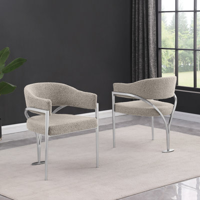 Tripod Boucle Fabric Side Chairs with Brushed Chrome Frame