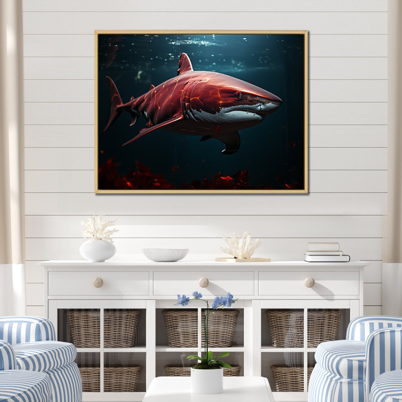 " Oceans Red Ghost Shark Photography ", 16" H x 32" W x 1" D, Natural Floater Framed