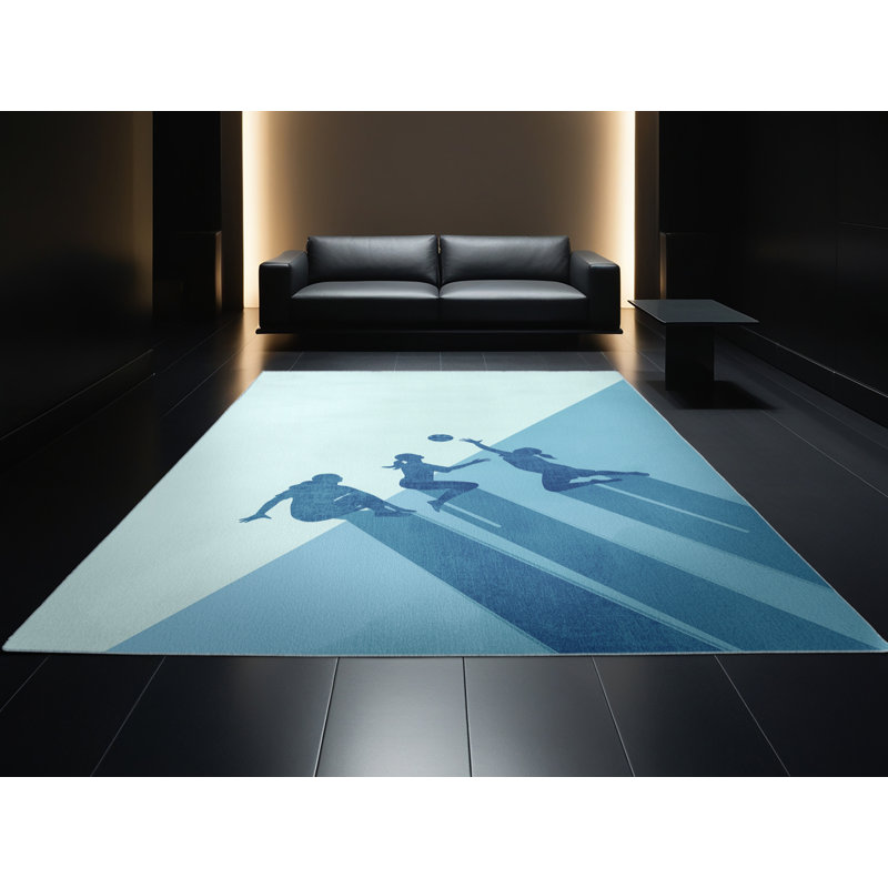 Machine Washable Hambrook Sitting Volleyball Minimalist Rug in Blue – SkyBlue Binding, 2x3
