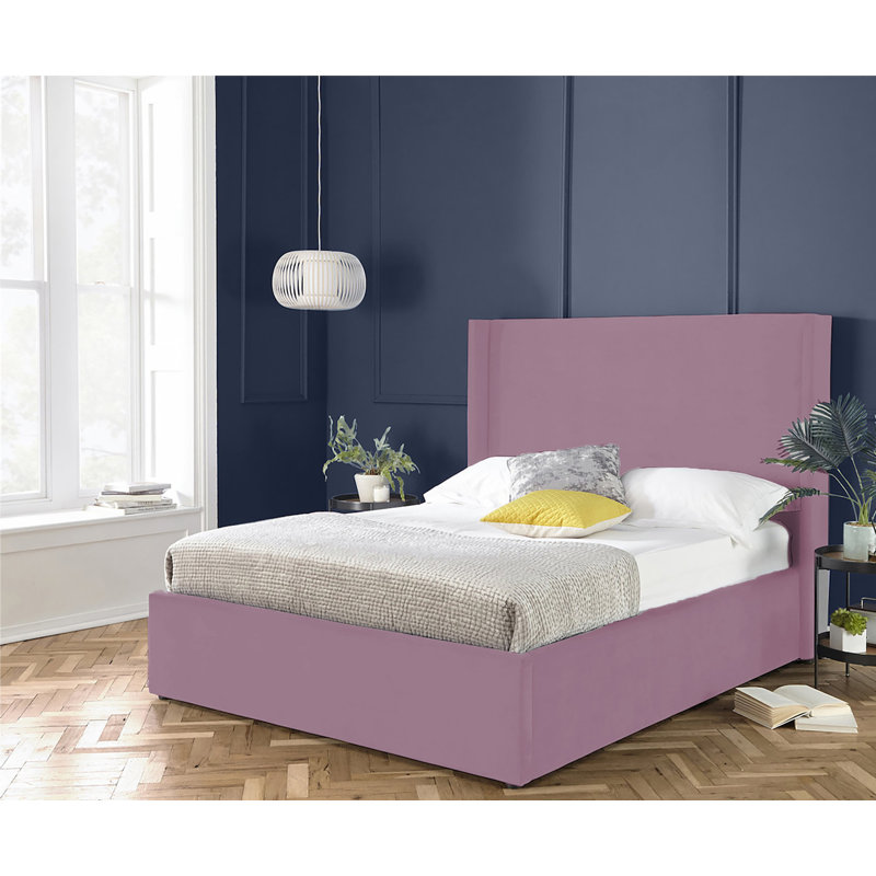 Plain Wing Kailua Upholstered Bed Frame - Plush Velvet Wingback with Sprung Slats, Lilac, Kingsize (5')