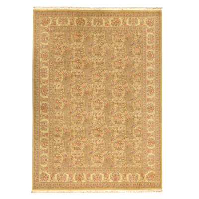 Tapis brun et crème noué à la main de haute qualité