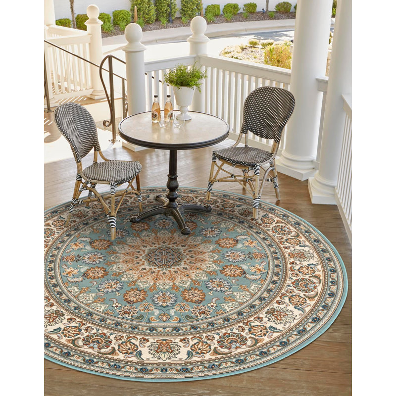 Tapis traditionnel bleu Tollefson, Rond 3 pi 3 po