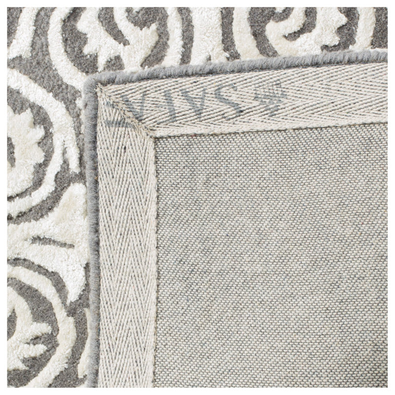 Bernon Hand Tufted Viscose/Wool Ikat Rug in Dark Gray, Square 6'