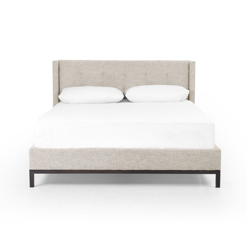 Upholstered Wingback Bed, Queen, Plushtone Linen