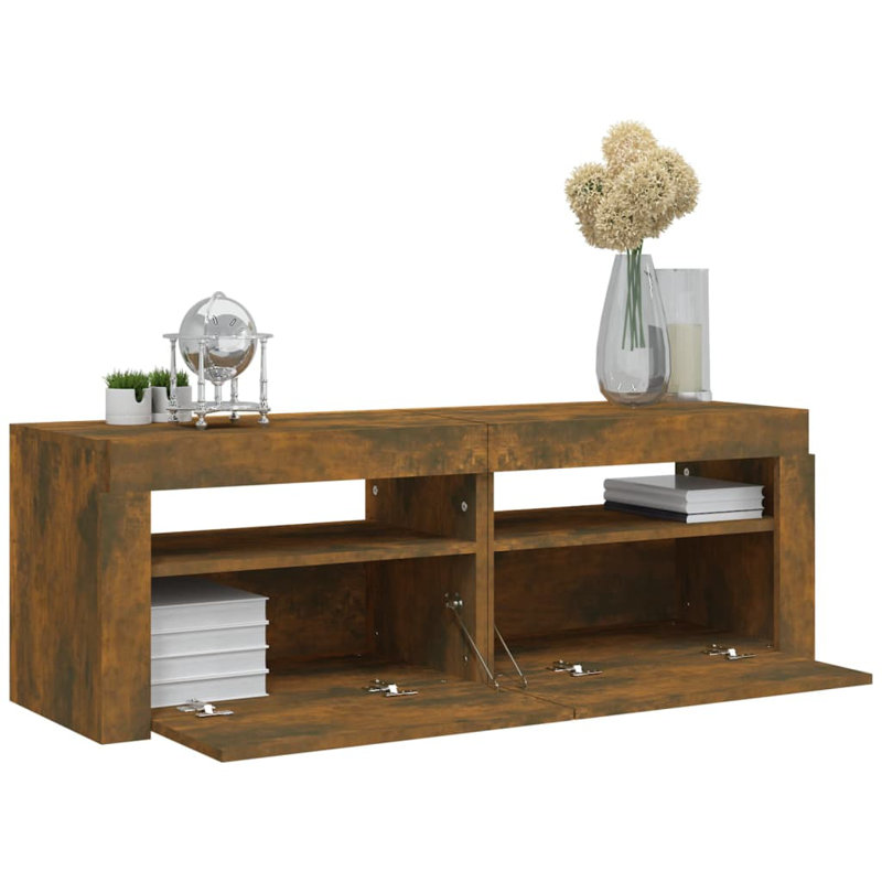Letizia TV Cabinet with LED Lights 120x35x40 cm, Smoked Oak