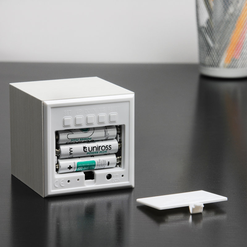 Digital Manufactured Wood Electric Alarm Tabletop Clock, White/White