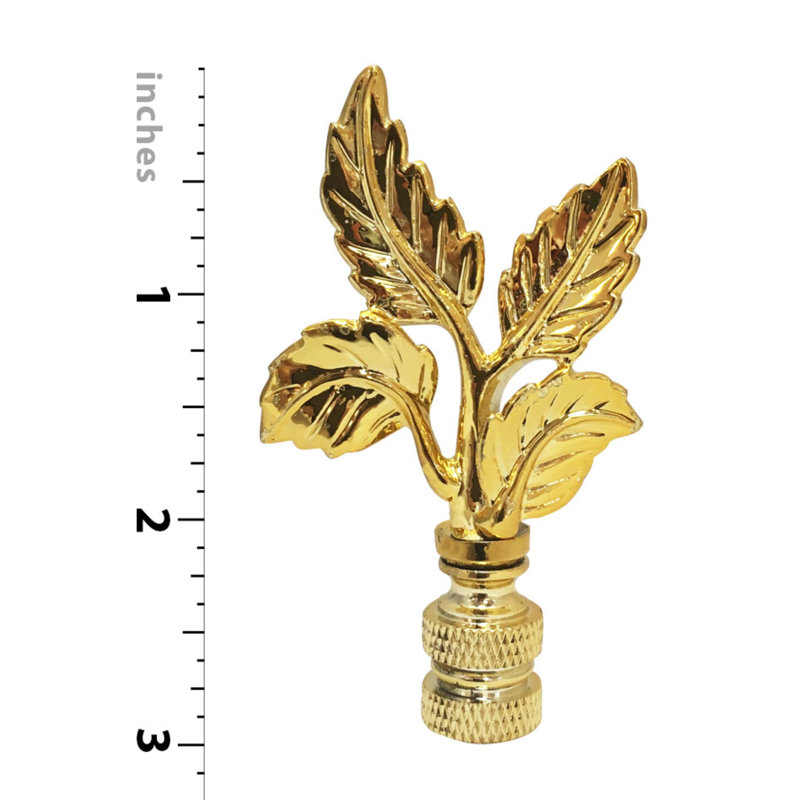 Elegant Leaves Lamp Finial, Polished Brass