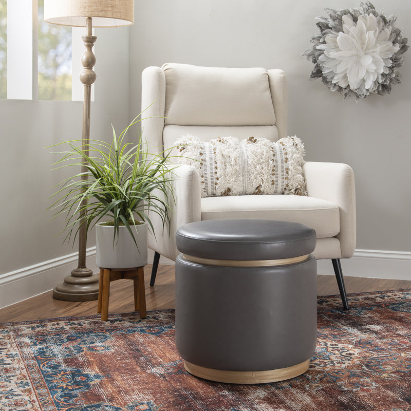 Addilynne Faux Leather Ottoman, Gray