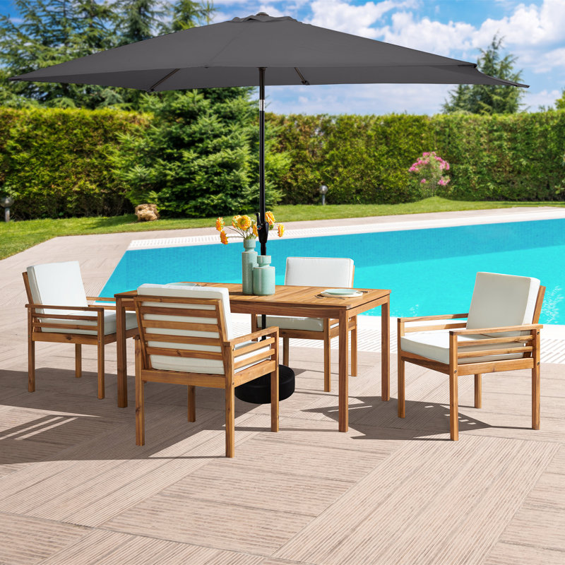6 Piece Set Okemo Table w/4 Chairs 10"" Rectangular Umbrella (Black), Black, 4