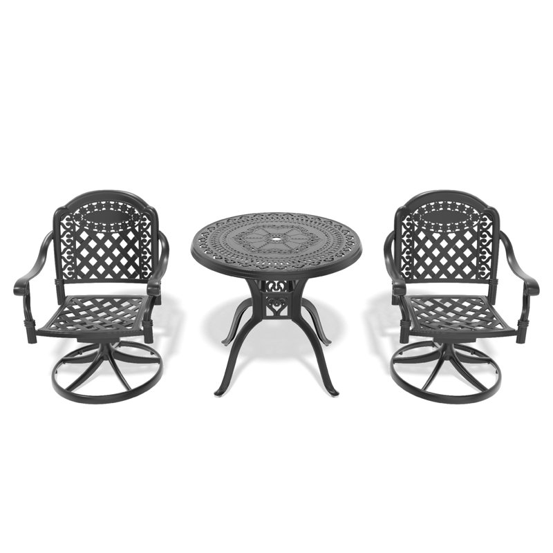Ensemble de salle à manger 3 pièces en aluminium coulé toutes saisons, table ronde 31,50 "avec cadre noir, 2