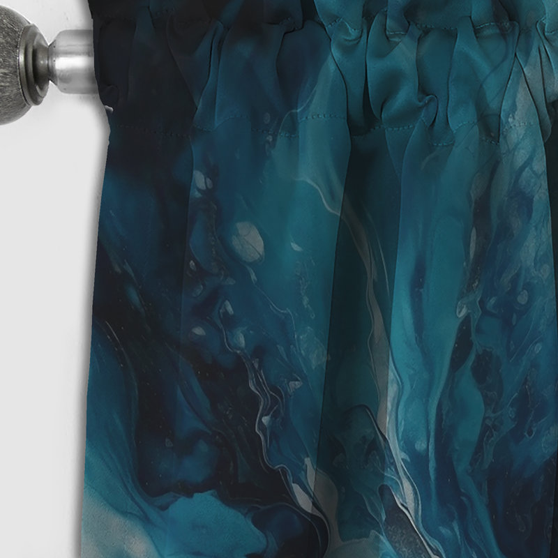 Bleu sarcelle et noir aqueux Whimsy I - Rideau abstrait occultant moderne - 1 panneau, L 52 po x L 84 po