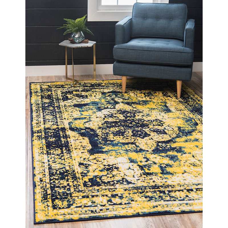 Tapis oriental jaune Oneita, Rectangle 9 pi x 12 pi