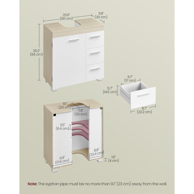 60cm Bathroom Vanity Base Only, Brown/White
