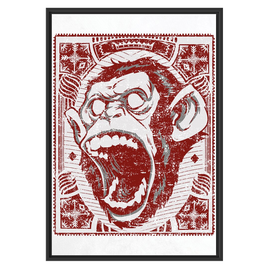 Gerahmtes Wandbild Screaming Monkey auf weißer Leinwand