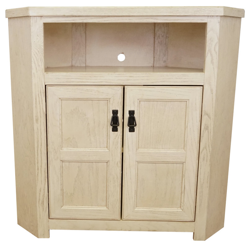 Meuble télé d'angle en bois massif Mission pour téléviseur de 48 po ou moins, Bright White Oak